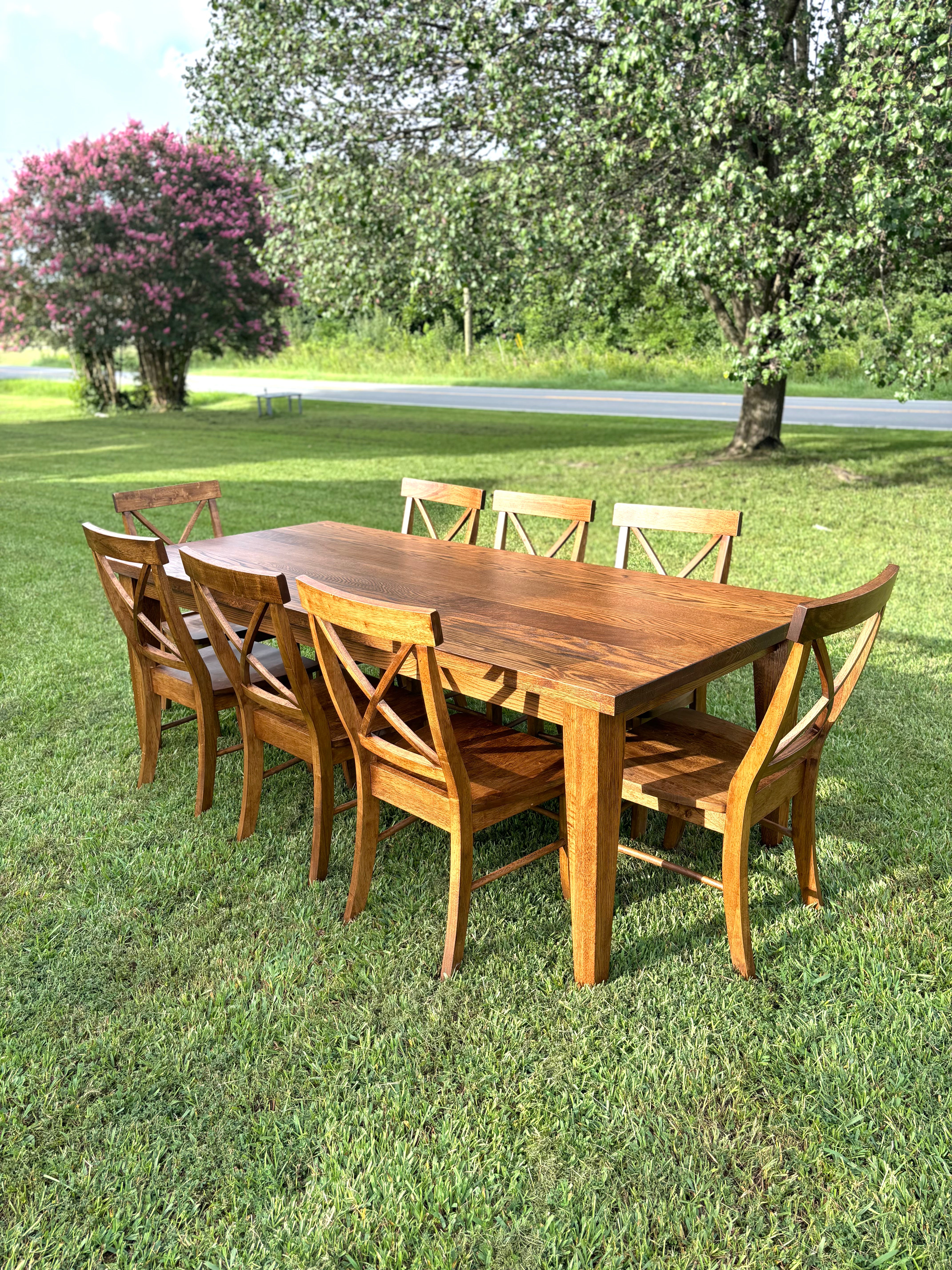 Walt Table-Natural Red Finish With X Back Chairs
