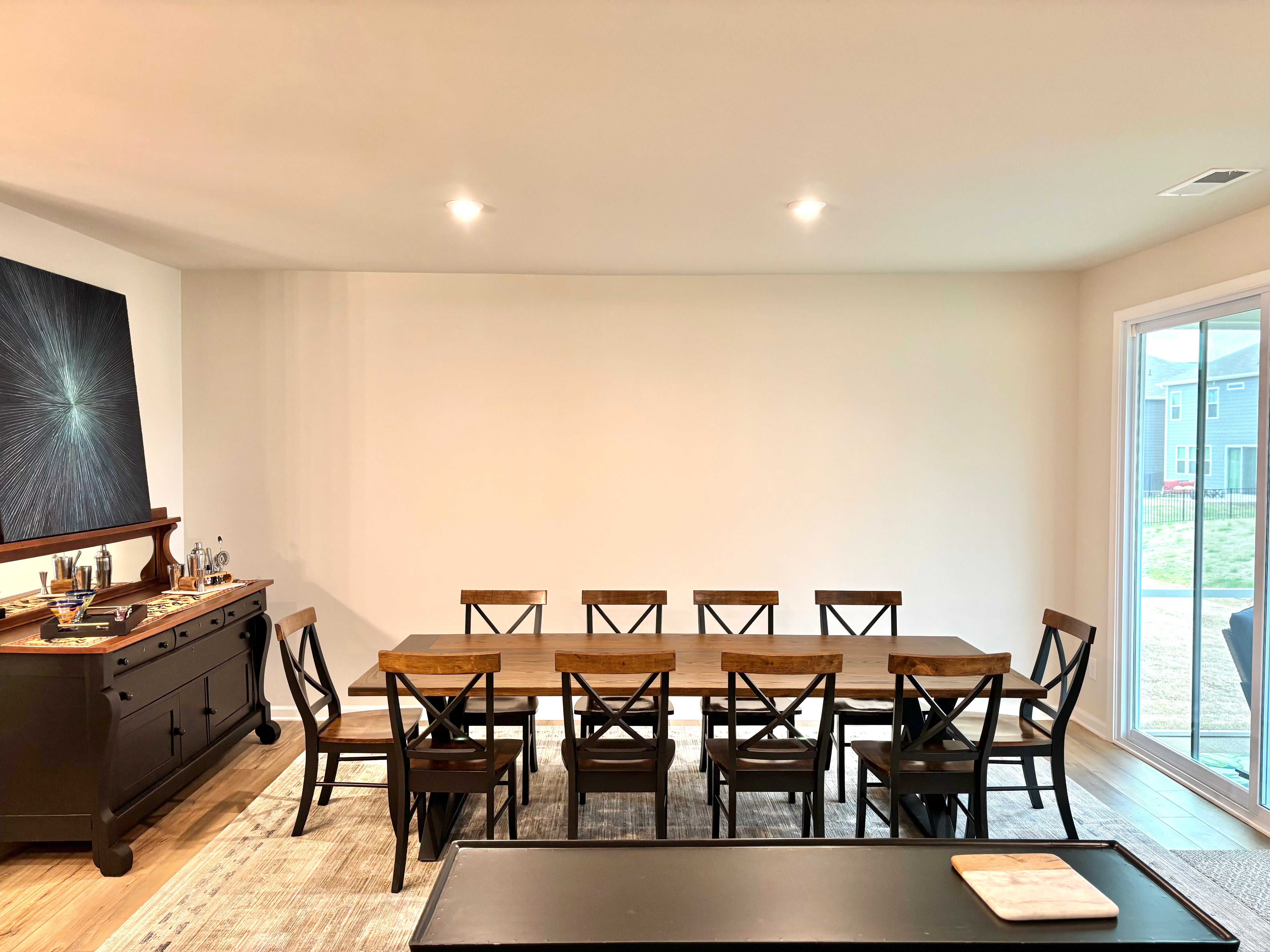 Dakota Table-Winter Buck Brown Finish with Black X Back Chairs & Matching Top Board
