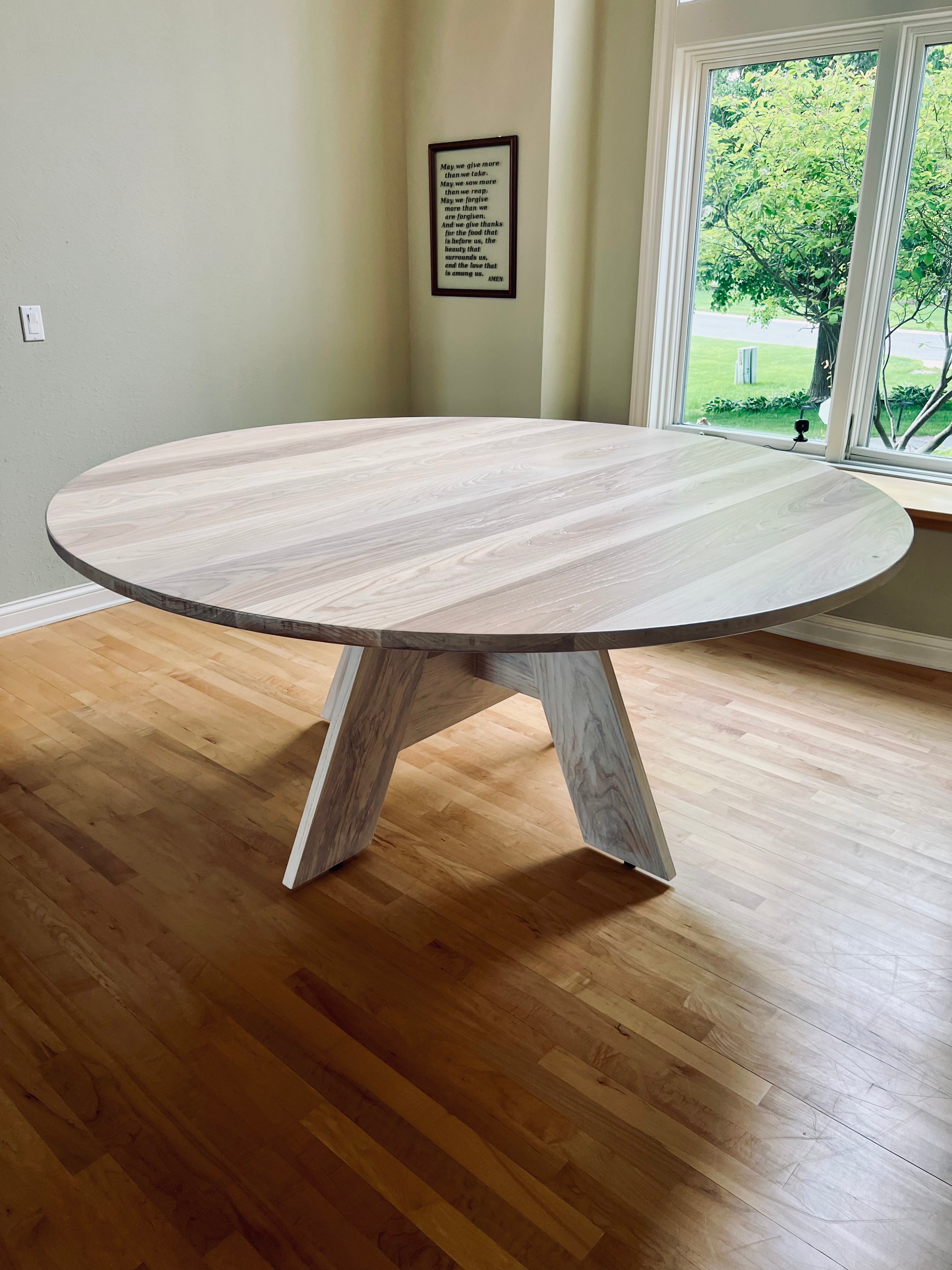 Circle Court Table with" A Frame Pedestal"/ Whitewash Finish & Upholstered King Chairs