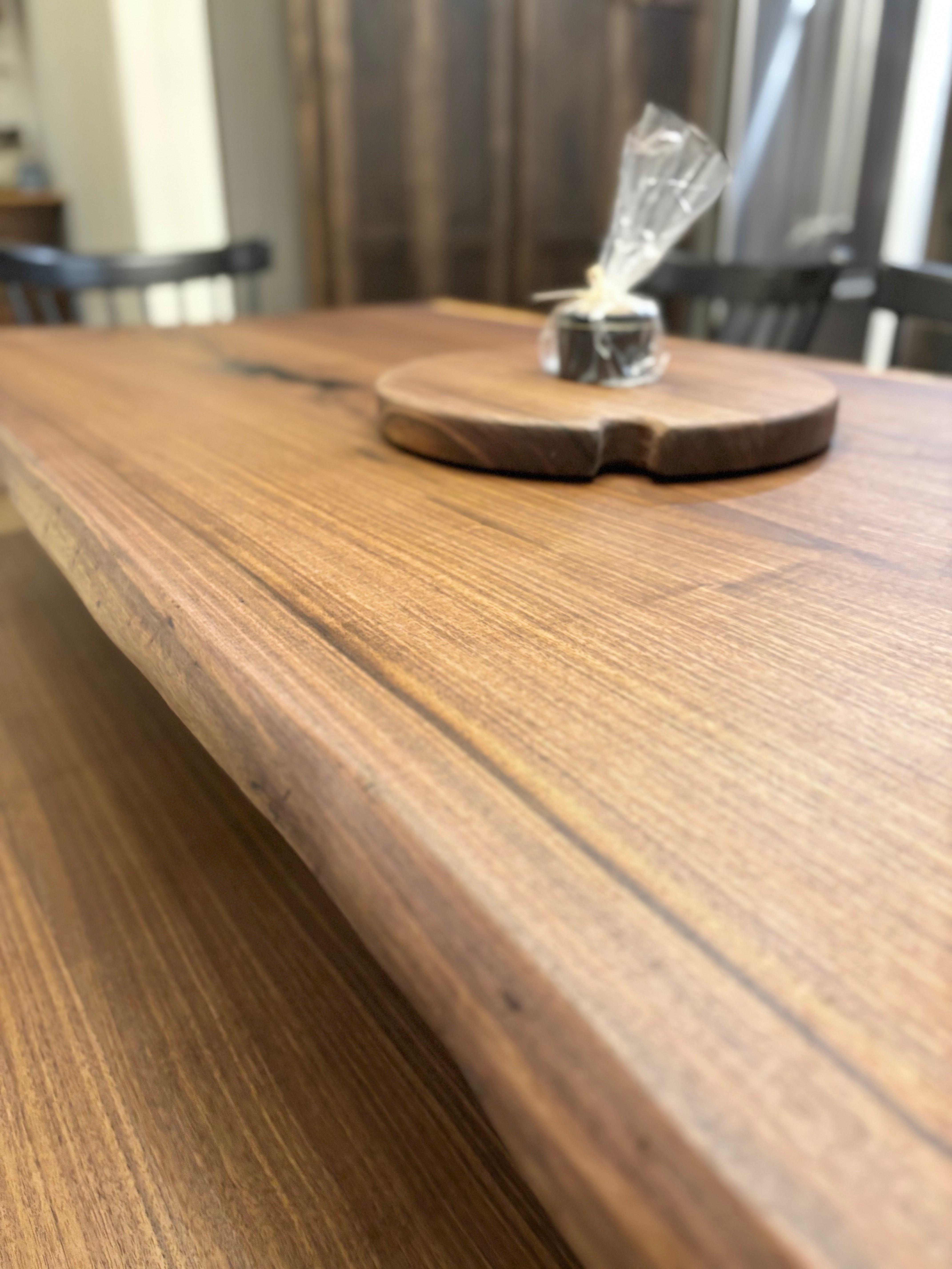 Kali Base W. Live Edge Black Walnut Top & Matching Bench W. Elegant Fence Chairs