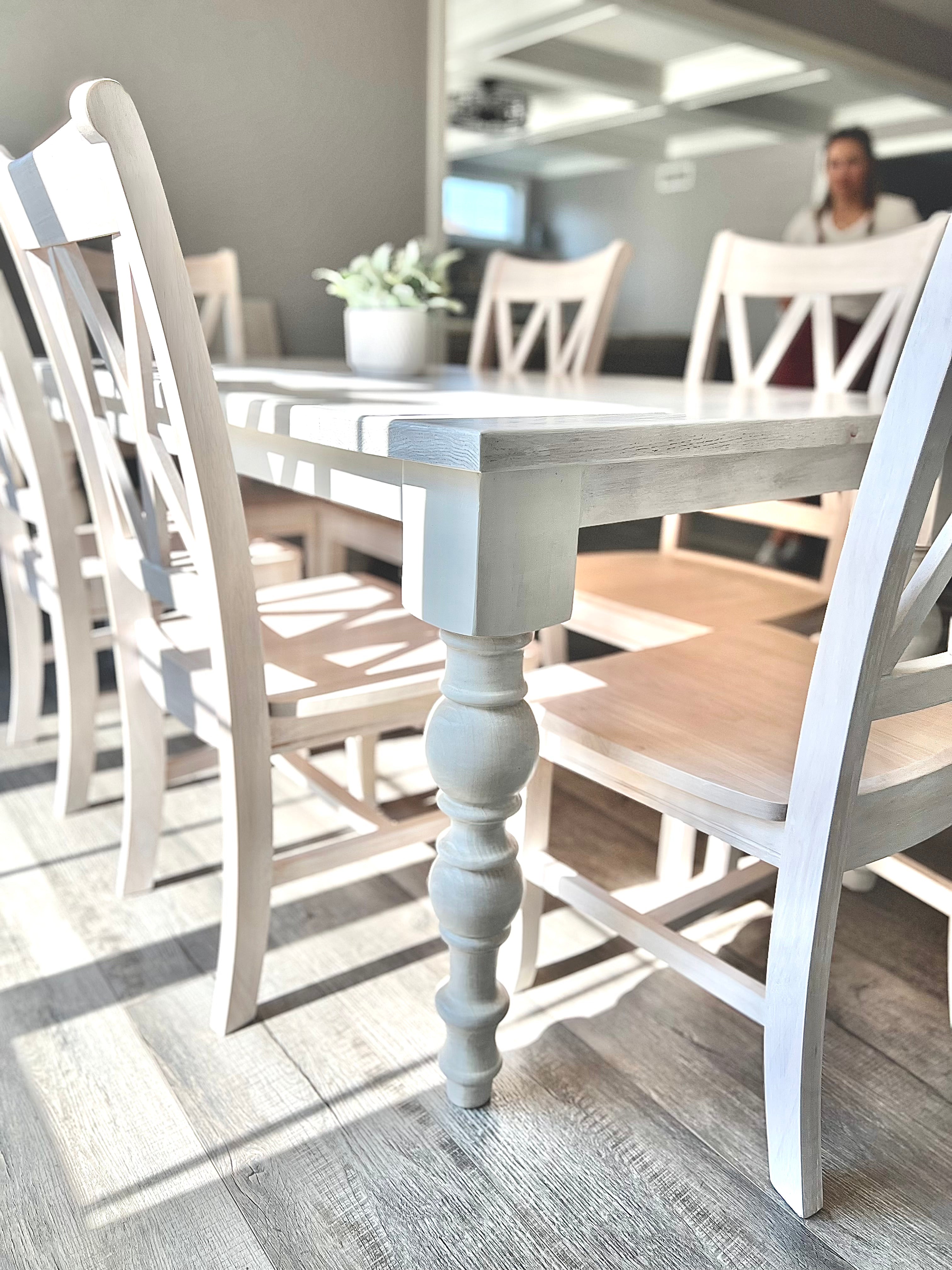 Taylor Table-Solid Oak-Matching XX Back Chairs; White Wash Finish W/Optional 24" Leaf