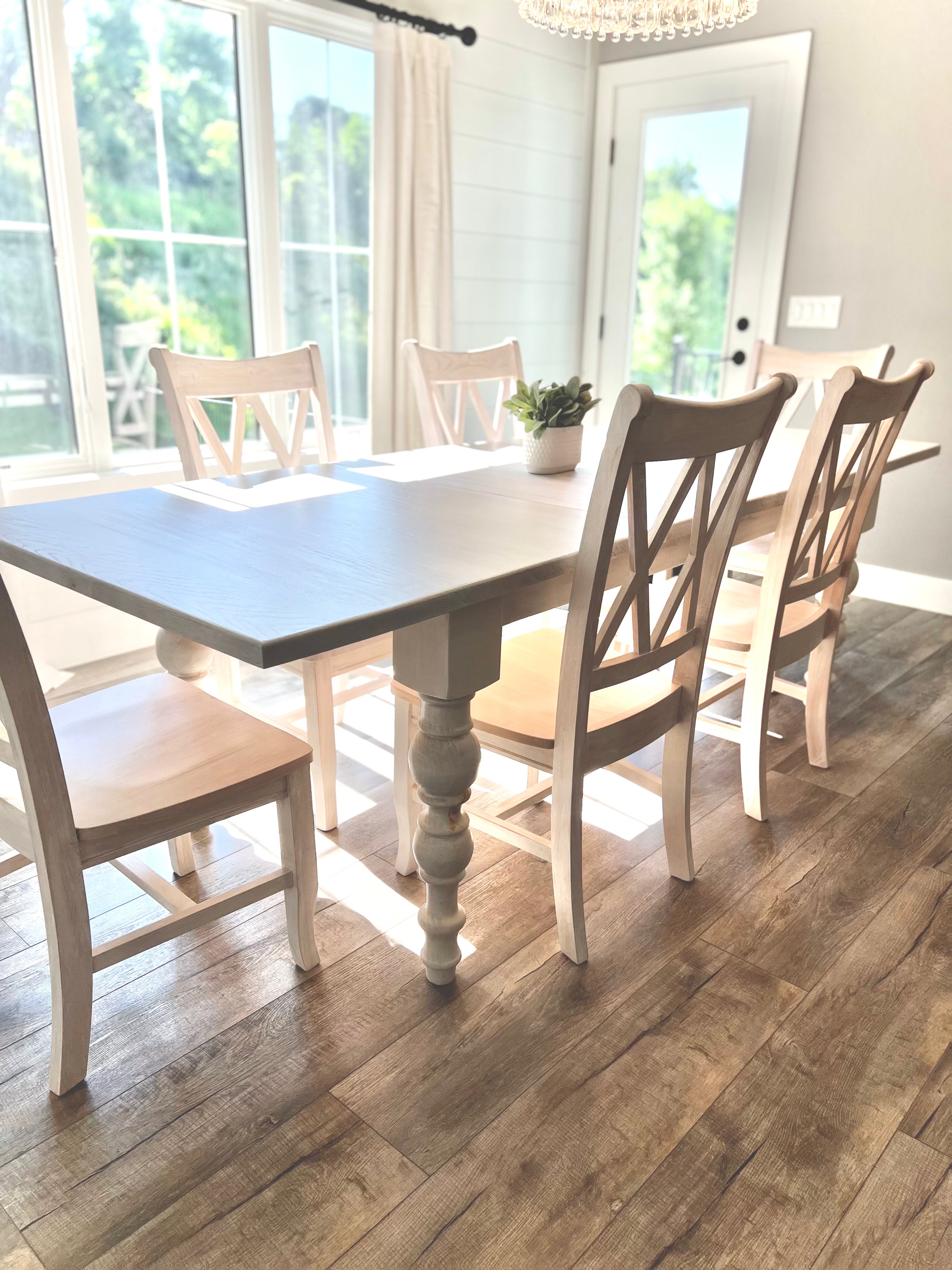 Taylor Table-Solid Oak-Matching XX Back Chairs; White Wash Finish W/Optional 24" Leaf