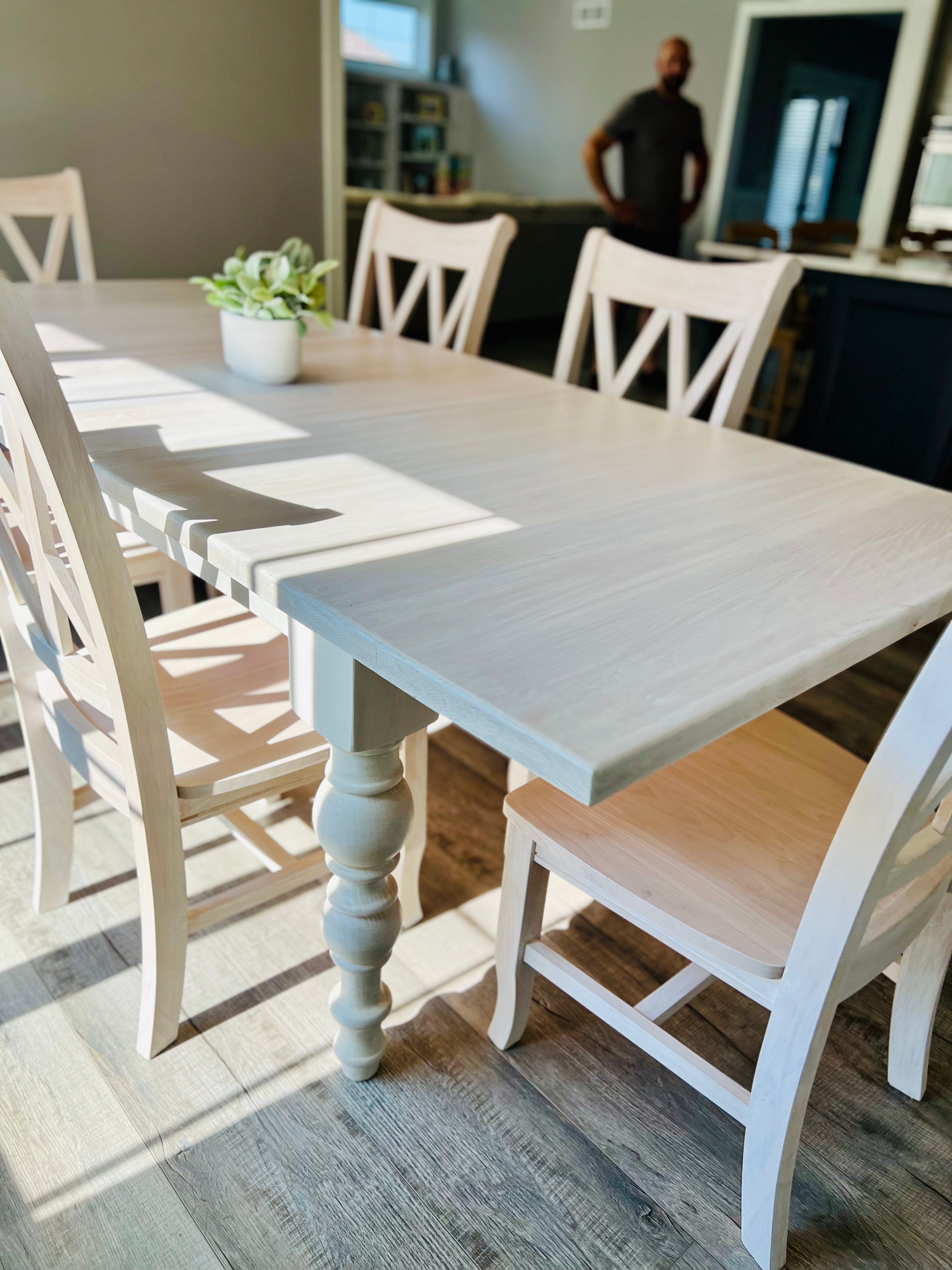 Taylor Table-Solid Oak-Matching XX Back Chairs; White Wash Finish W/Optional 24" Leaf