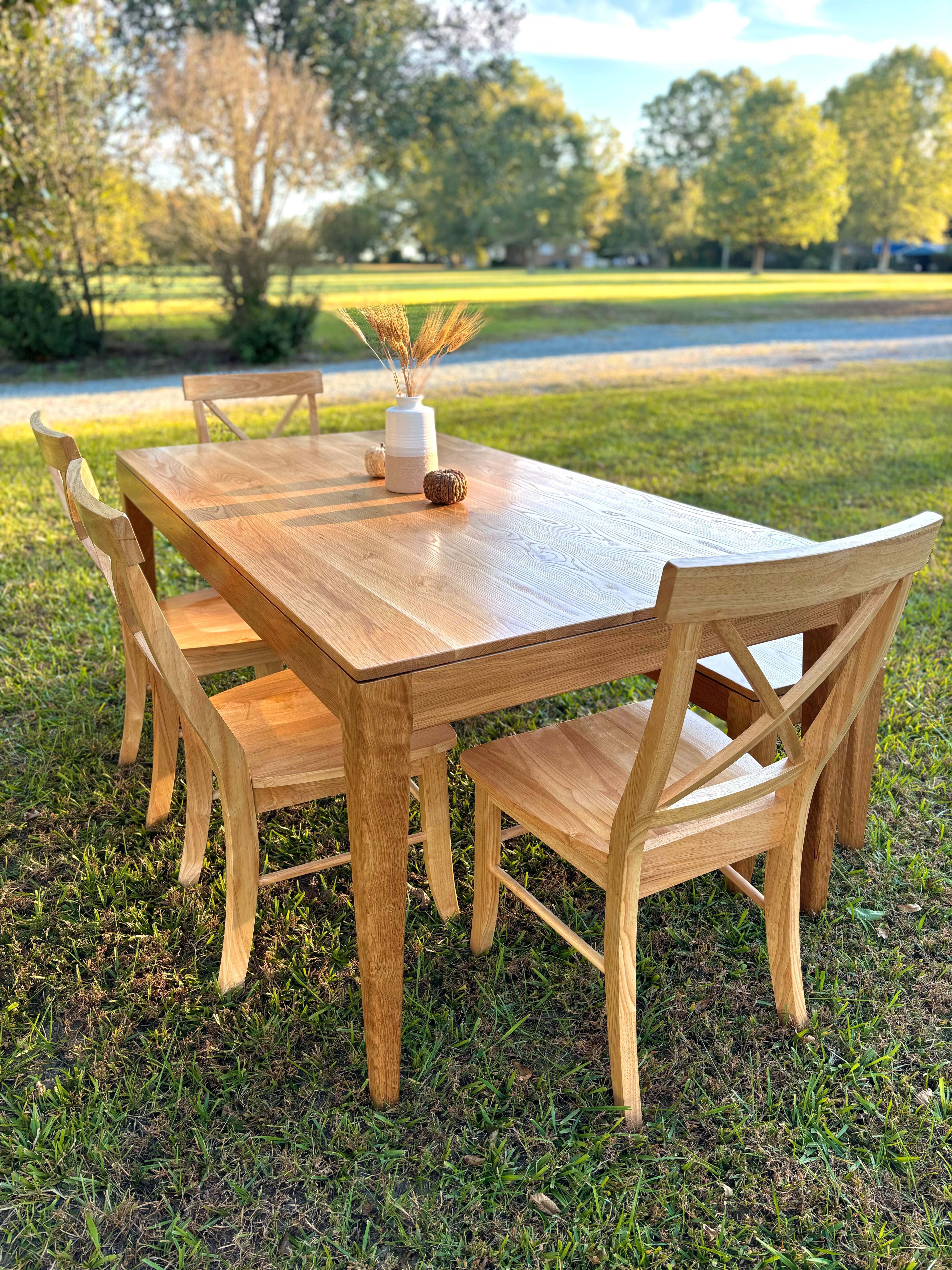 Walt Dining Set W/X Back Chairs-Natural Honeydew Finish