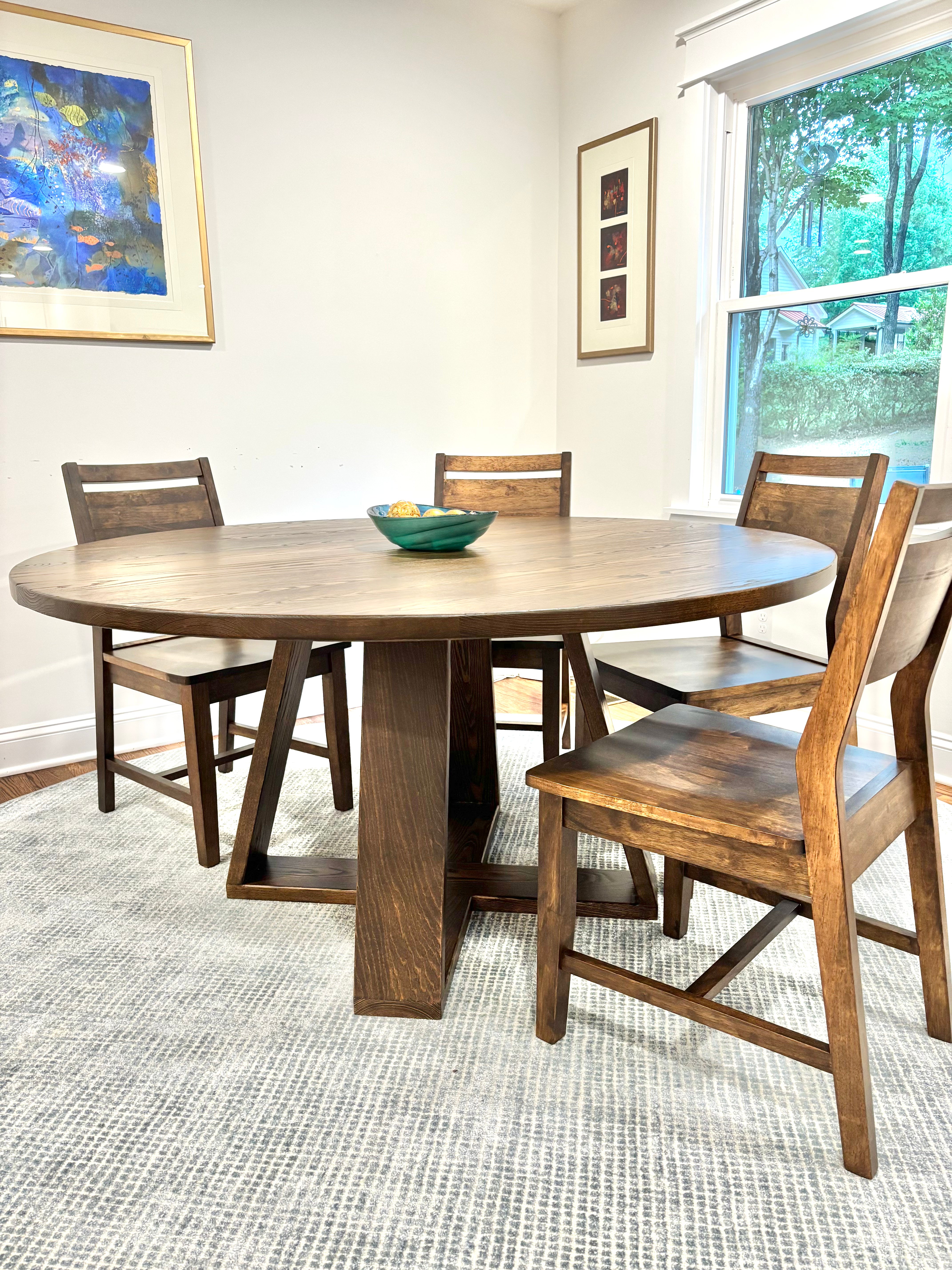 Circle Court Table W/24" EXTENSION in Winter Buck Brown Finish with Classic Farmhouse Chairs