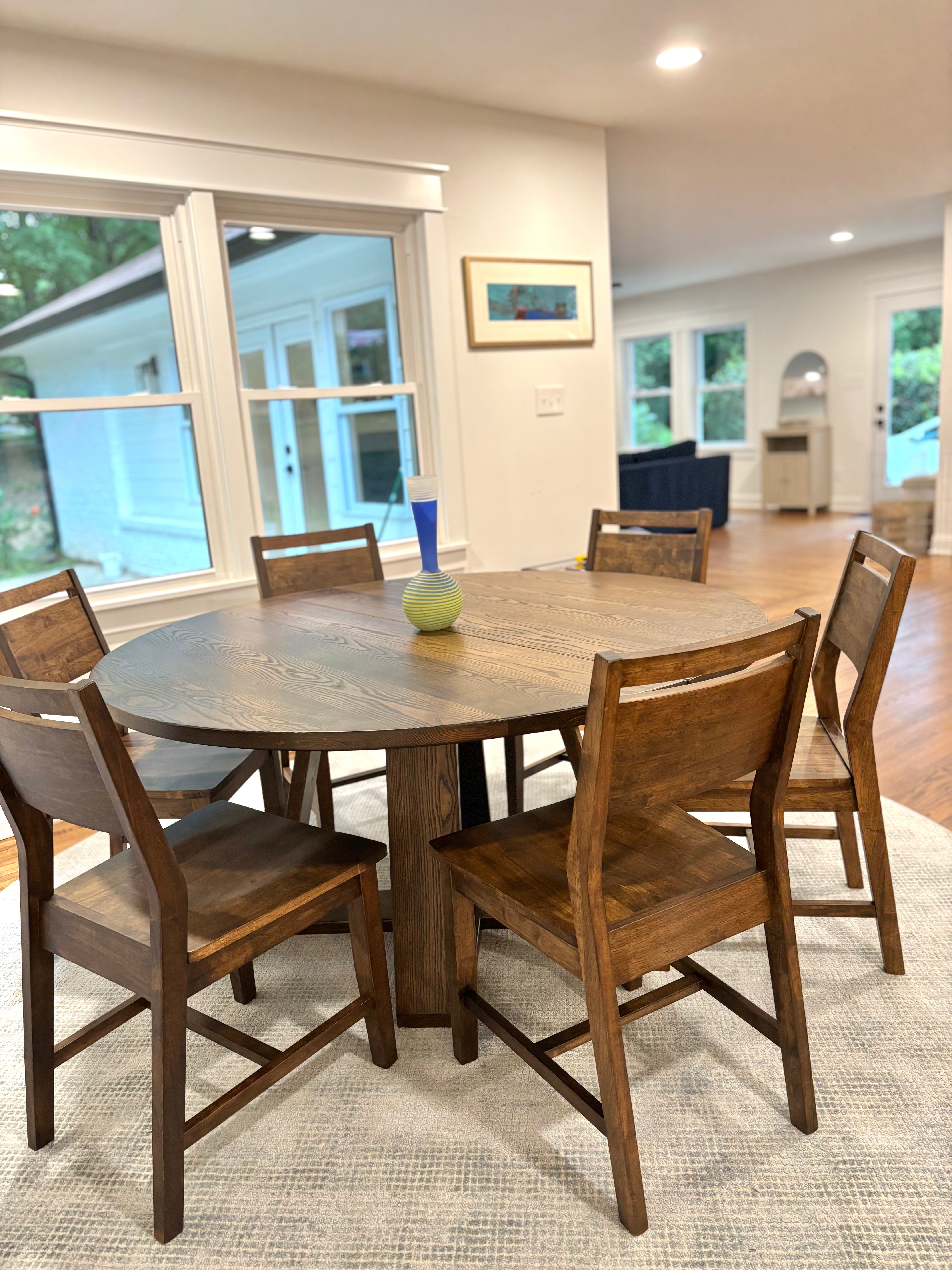 Circle Court Table W/24" EXTENSION in Winter Buck Brown Finish with Classic Farmhouse Chairs