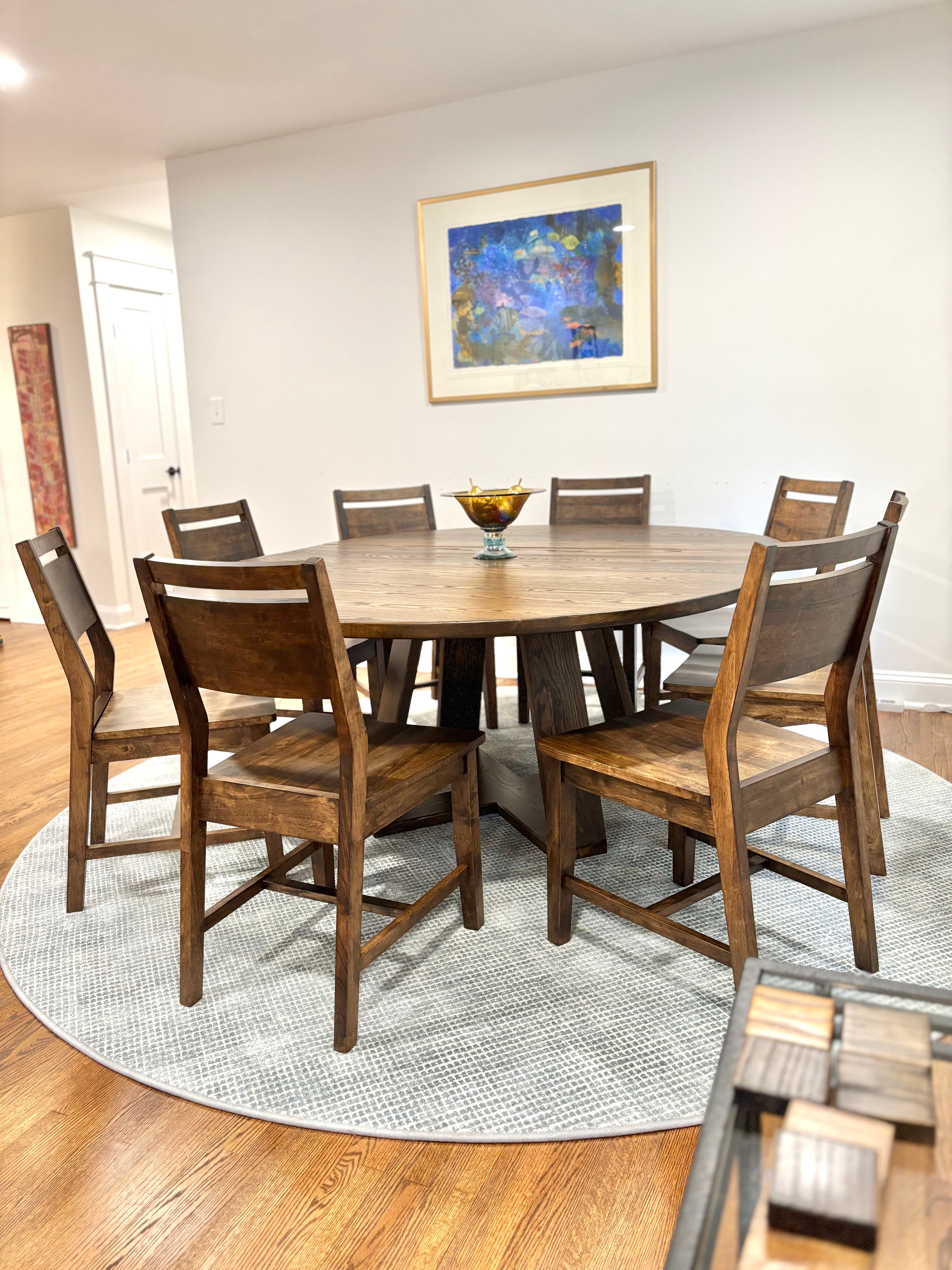 Circle Court Table W/24" EXTENSION in Winter Buck Brown Finish with Classic Farmhouse Chairs