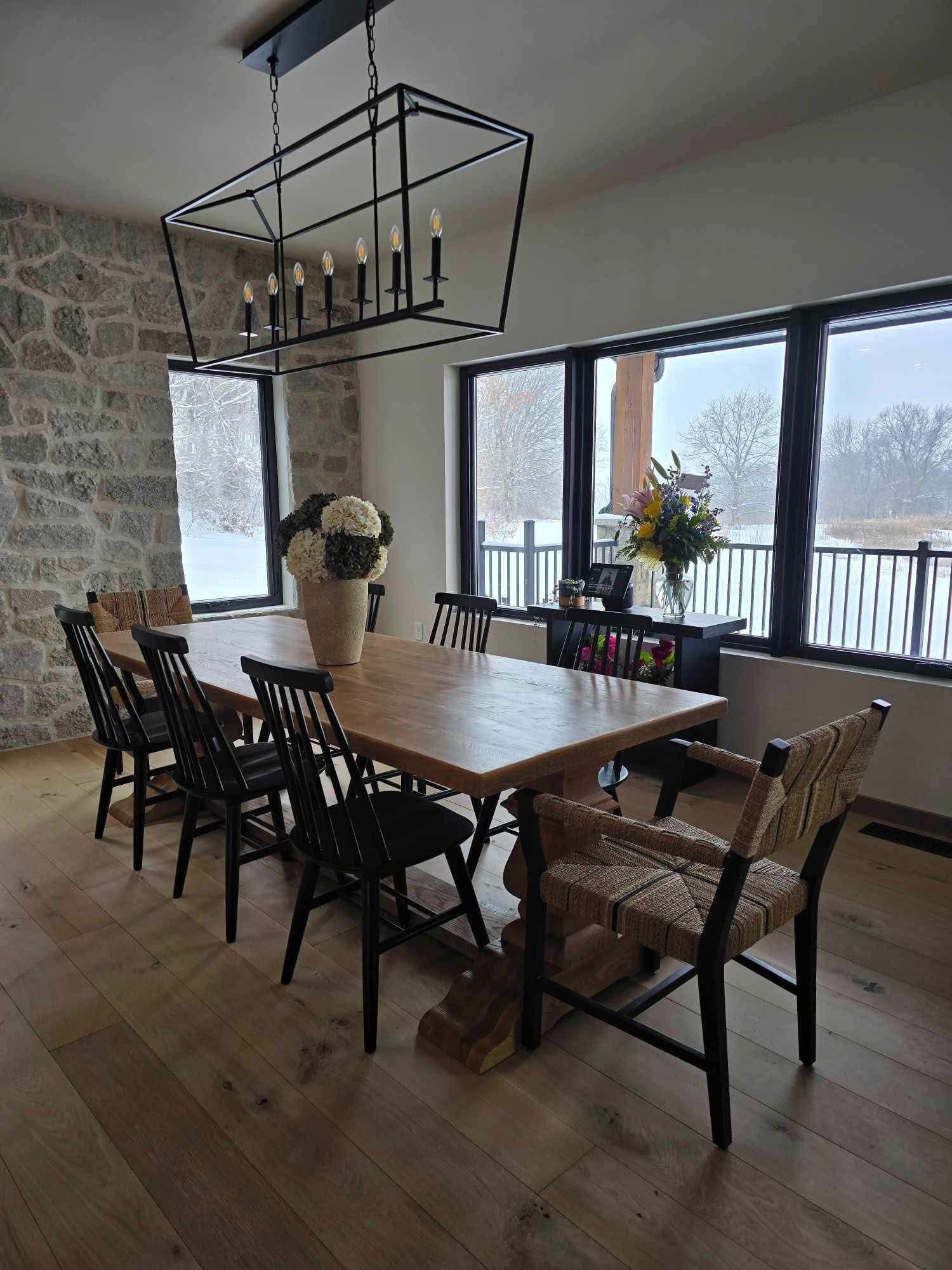 True Wisconsin Table-Golden Finish with Black Elegant Fence Chairs