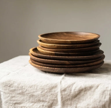 Hand Carved Walnut Plate Set