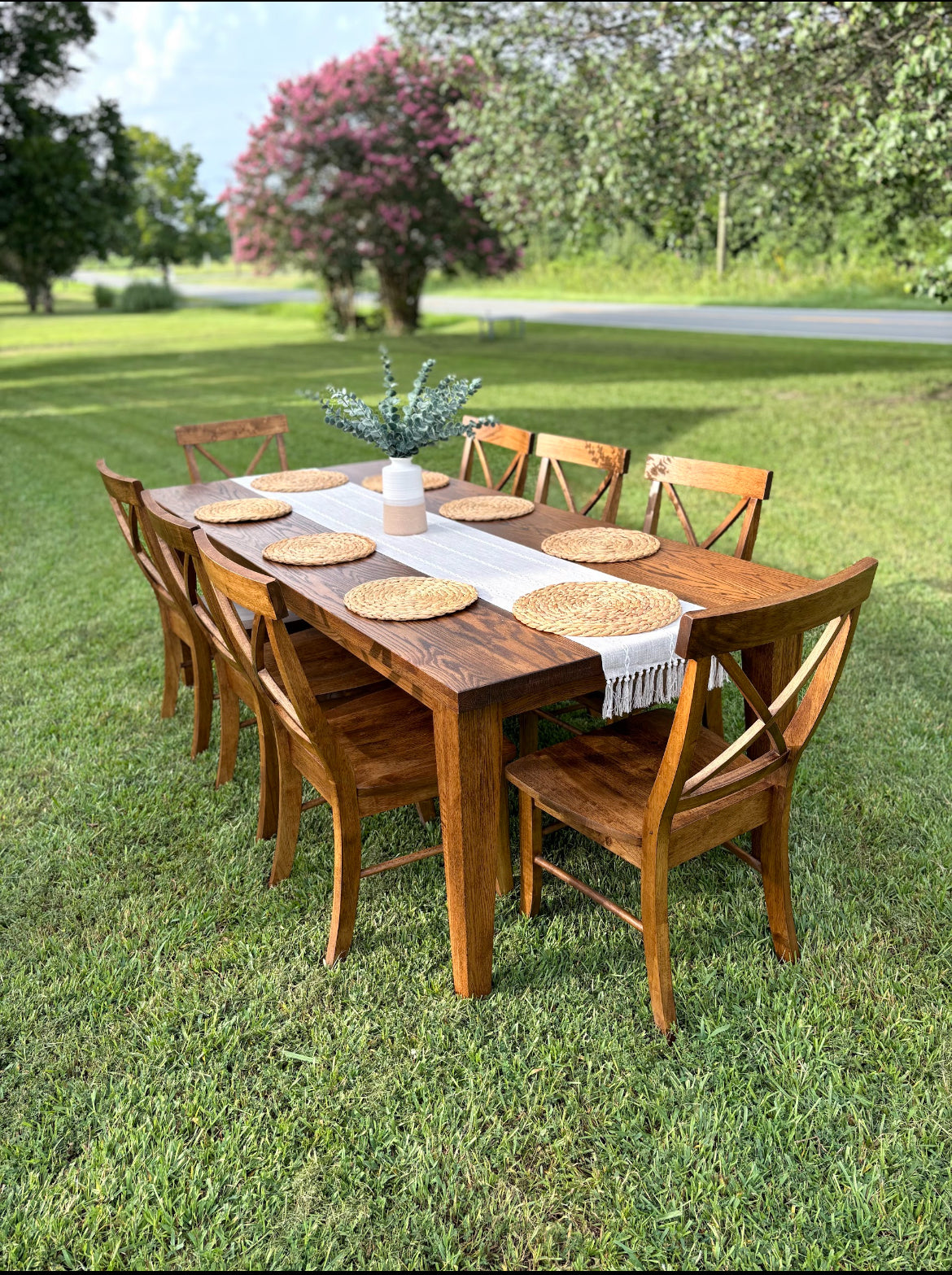 Walt Table-Natural Red Finish With X Back Chairs