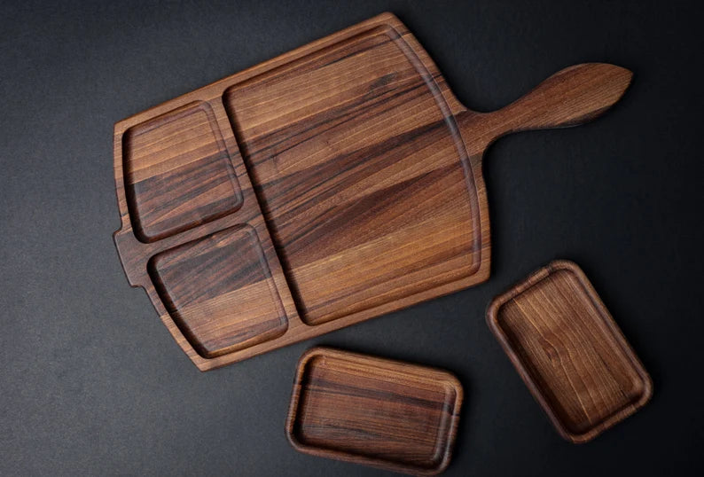 Walnut Serving Tray Set