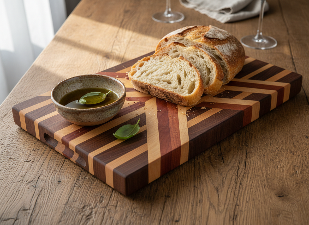 Chevron Pattern Artisan Cutting Board – Walnut, Maple & Cherry