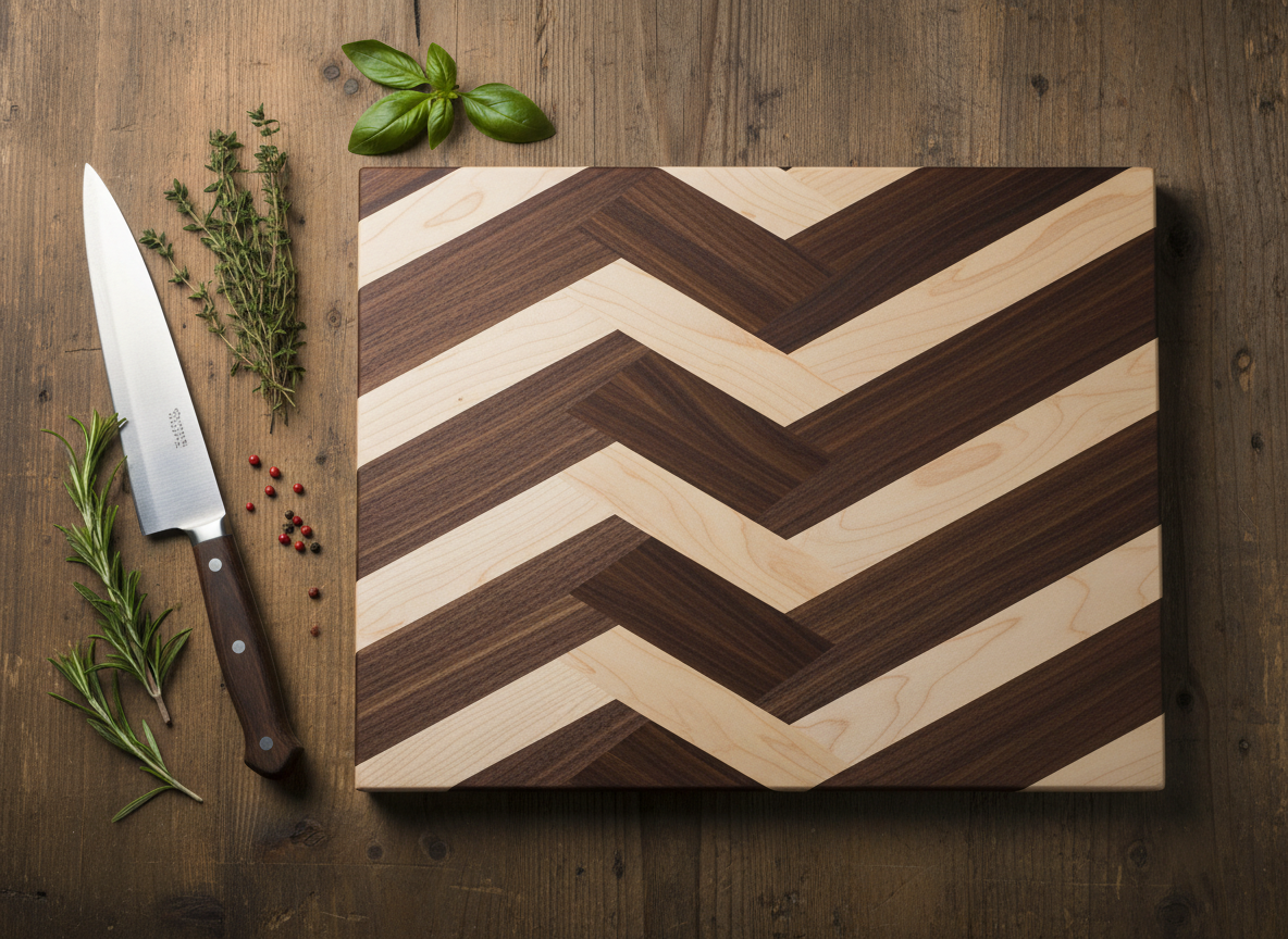 Herringbone Maple & Walnut Cutting Board