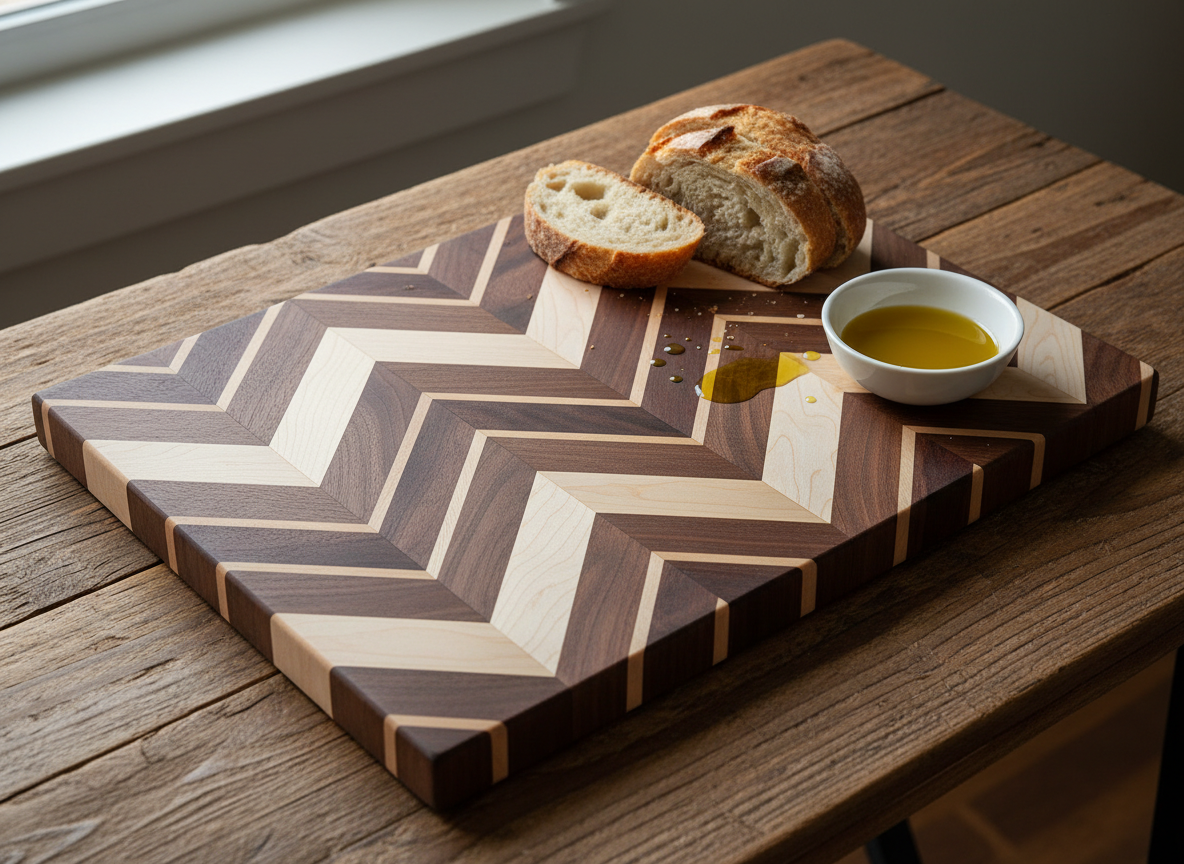 Herringbone Maple & Walnut Cutting Board