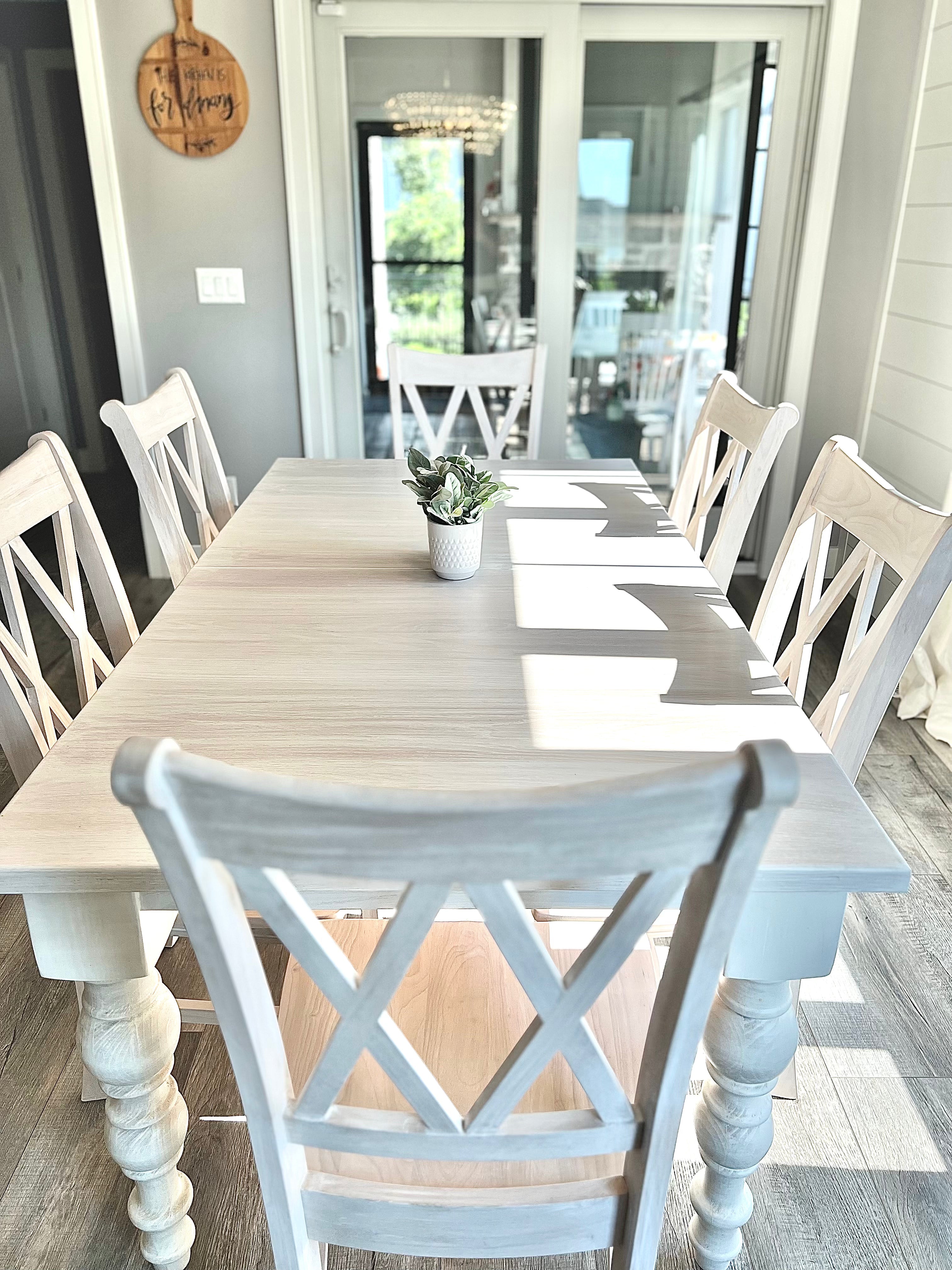 Taylor Table-Solid Oak-Matching XX Back Chairs; White Wash Finish W/Optional 24" Leaf