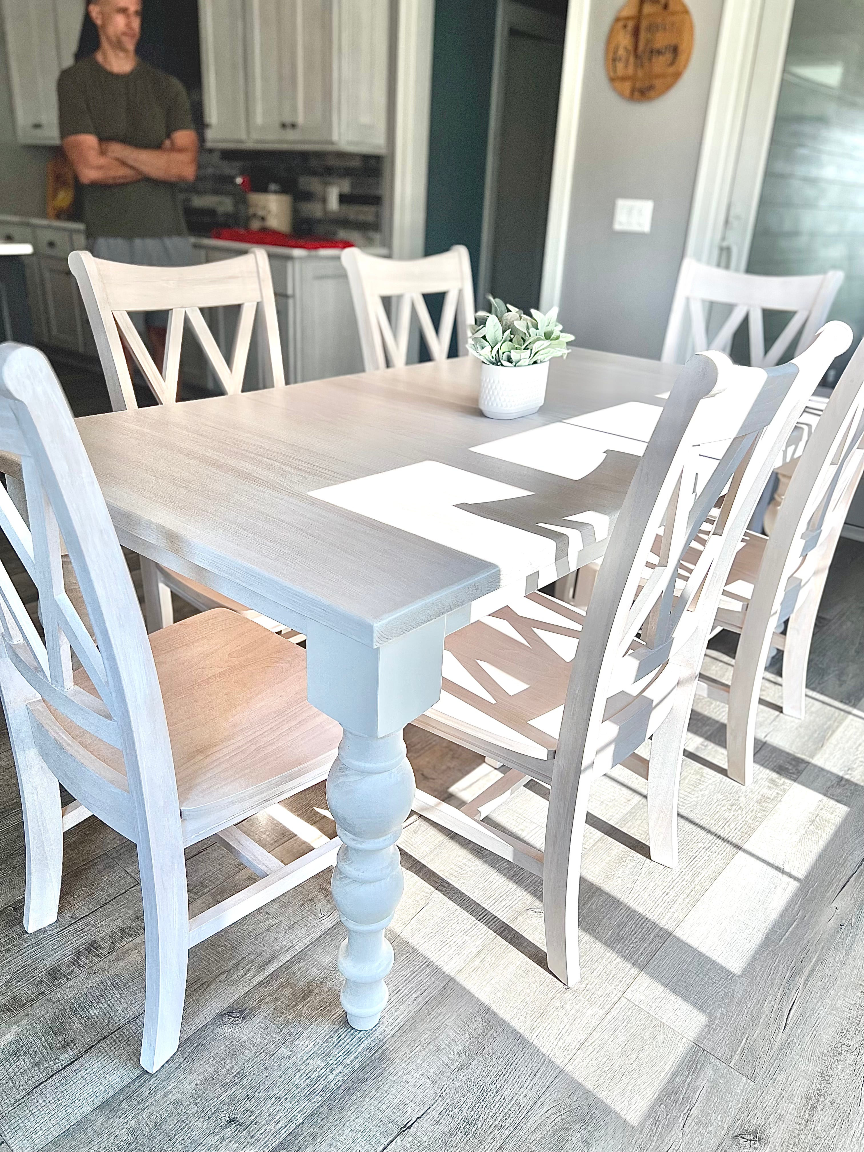 Taylor Table-Solid Oak-Matching XX Back Chairs; White Wash Finish W/Optional 24" Leaf
