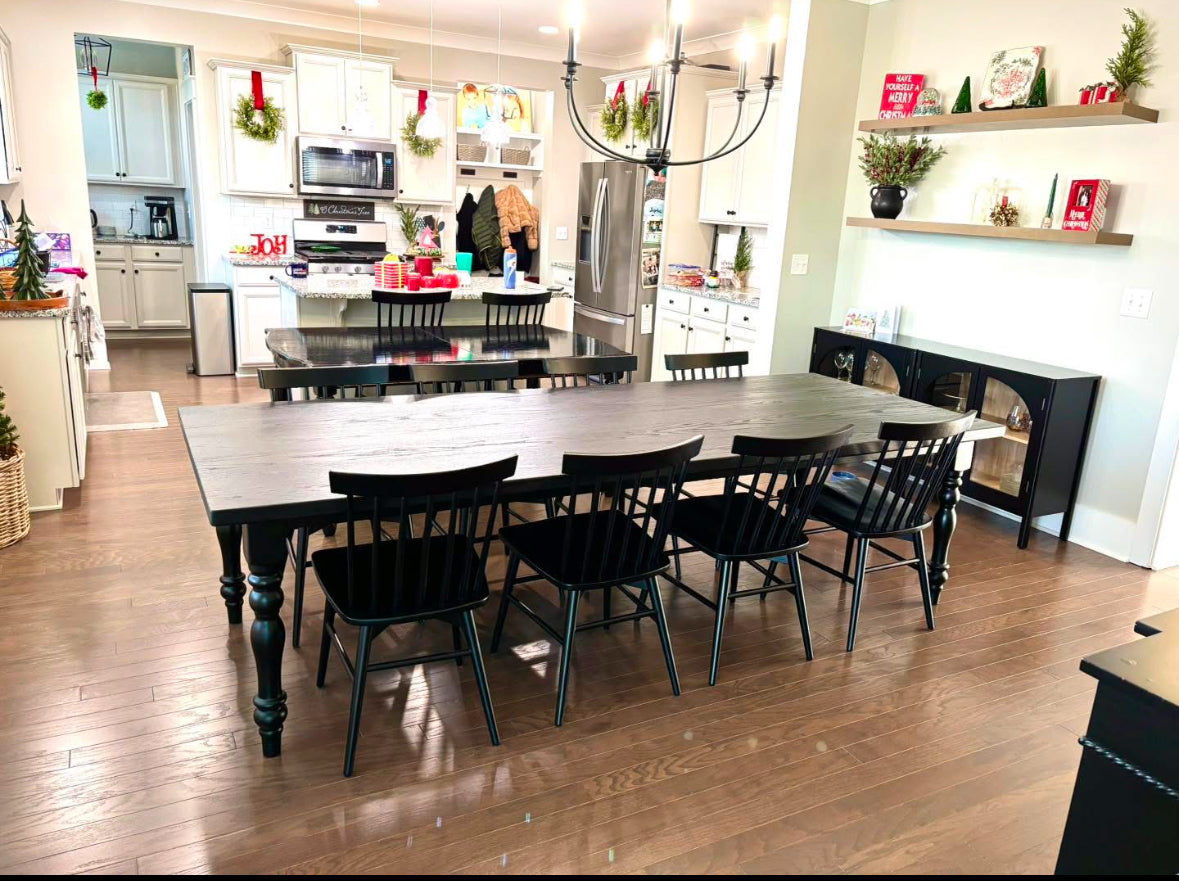 Classic RC Table Skinny Legs with Dark Grey Top & Black Base with Elegant Fence Chairs