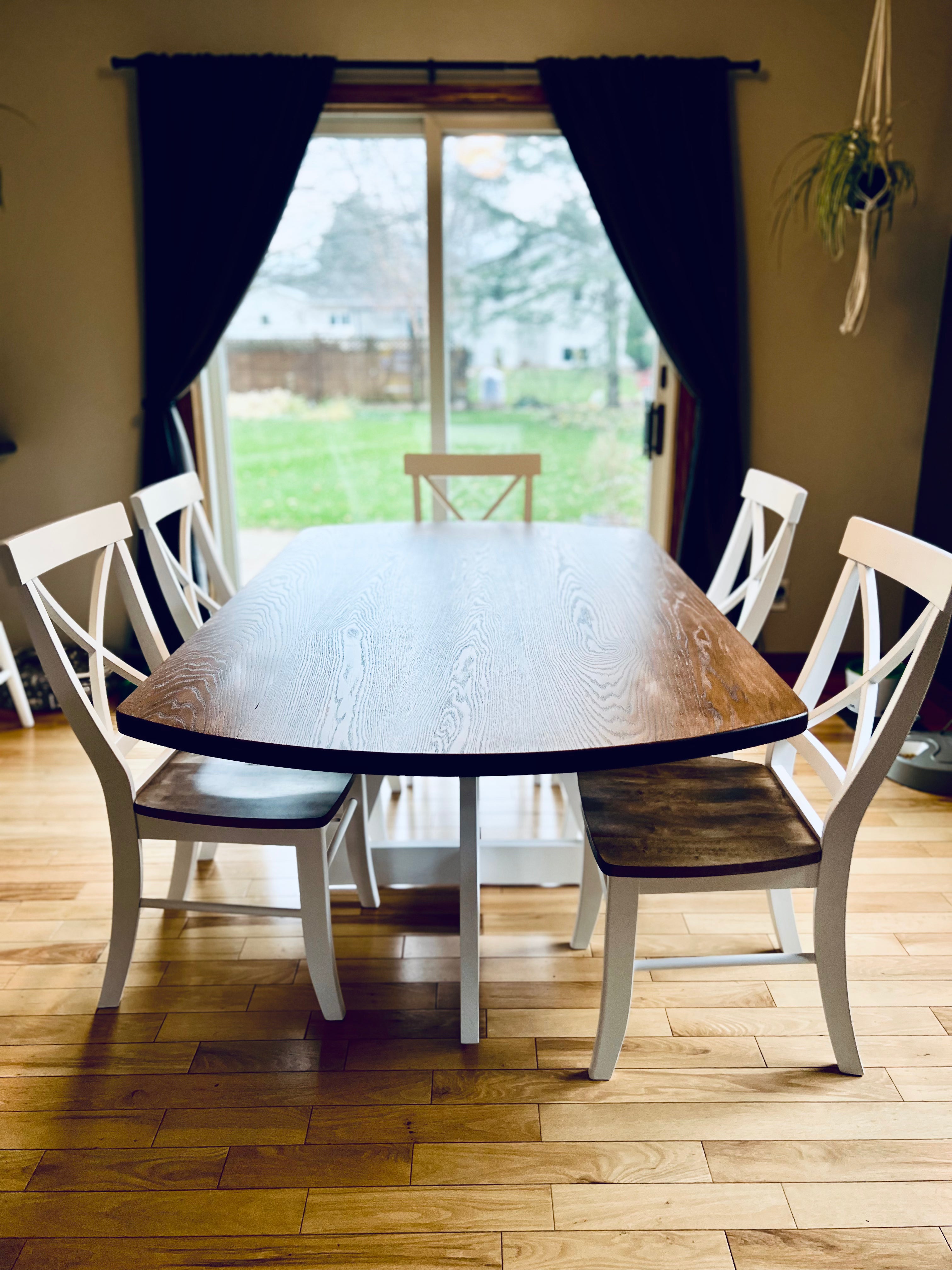 Eli Oval Dining Set – Solid Red Oak Wyoming Prairie Tan Finish/ White Base with Matching X-Back Chairs